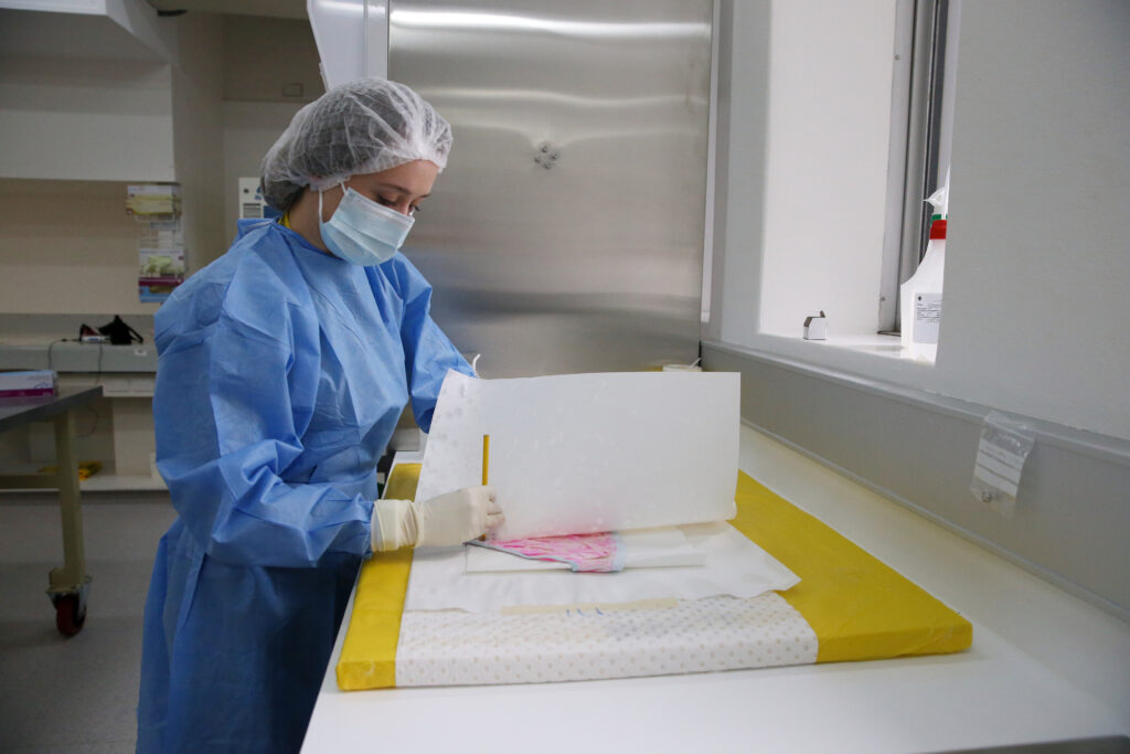 Forensic DNA experts put hundreds of ‘cold-case’ sexual assaults back under the spotlight 1 A woman in a laboratory, wearing full PPE, examines a pair of underpants.